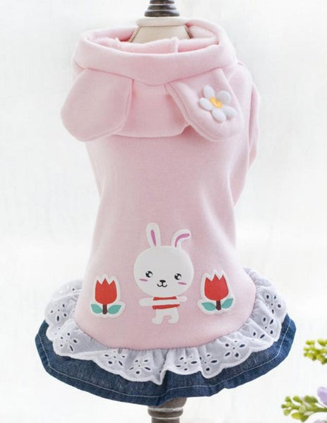 Rabbit Flower Lace Princess Denim Dog Dress