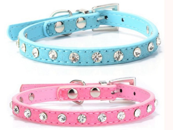 Leather Crystal Rhinestone Pet Collar